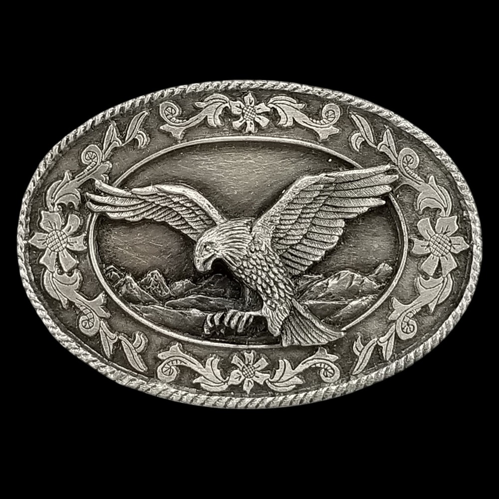 Vintage 1985 Siskiyou Buckle Co Eagle Mountains Western Small Belt Buckle Pewter